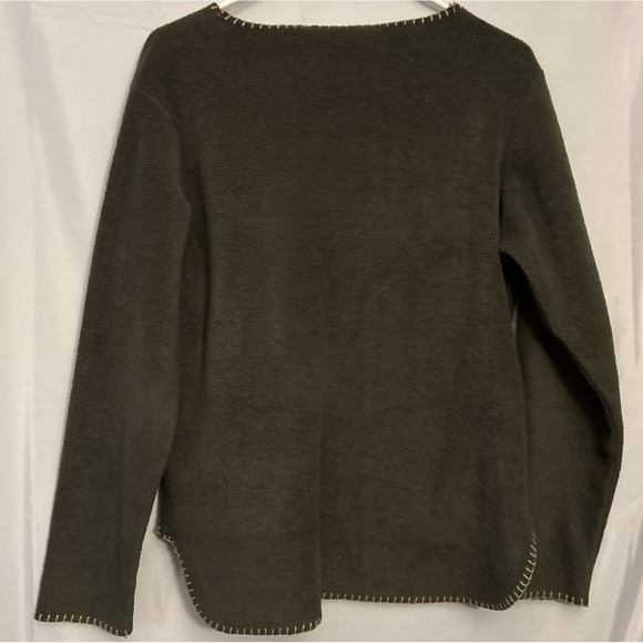 Woolrich Vintage 90's women's Green Fleece Fall Theme Blanket Stitching Shirt M - Picture 4 of 6